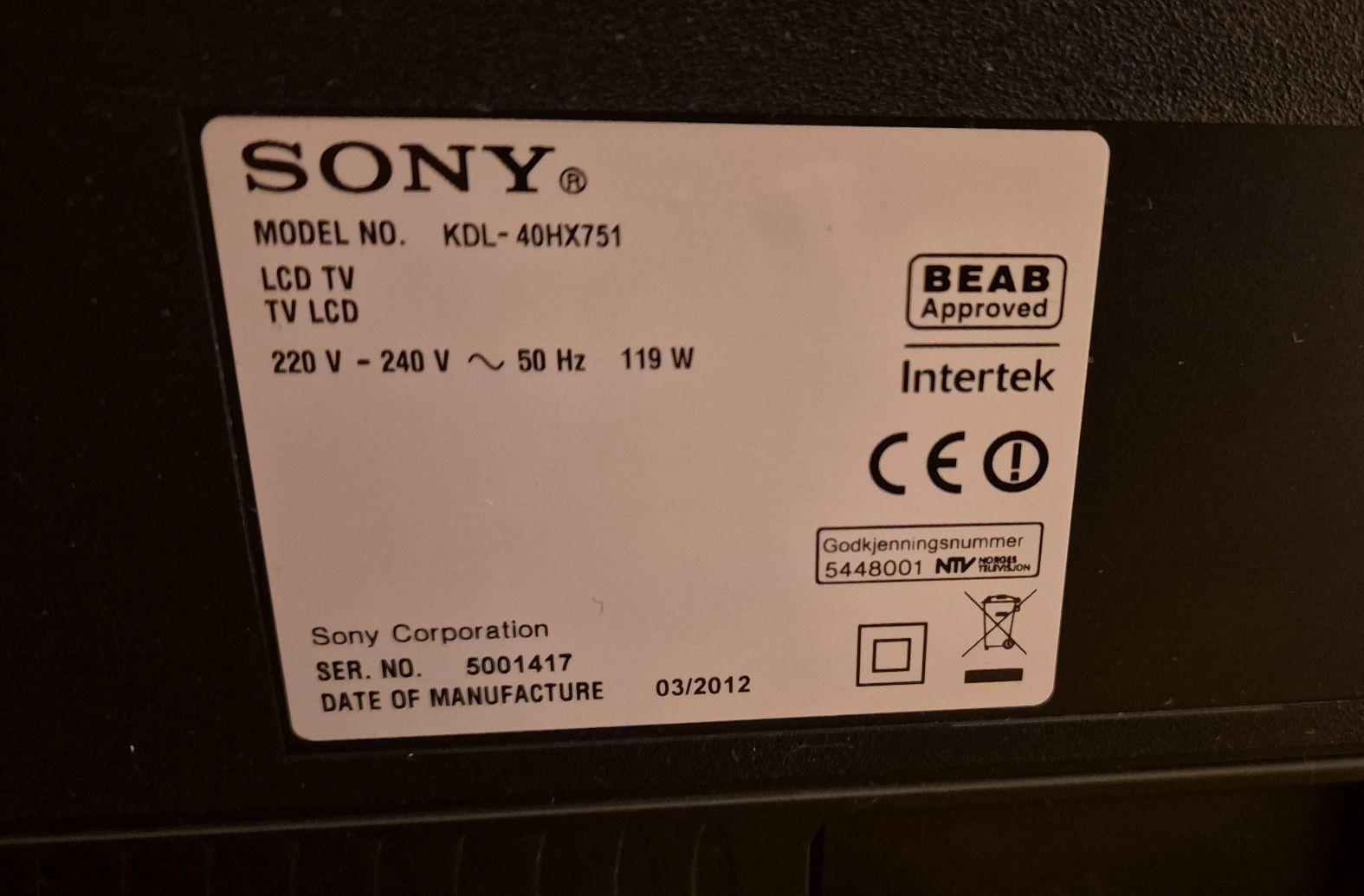 Sony KDL-40HX751