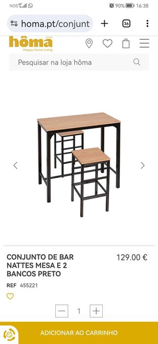 Conjunto de bar mesa e 2 bancos