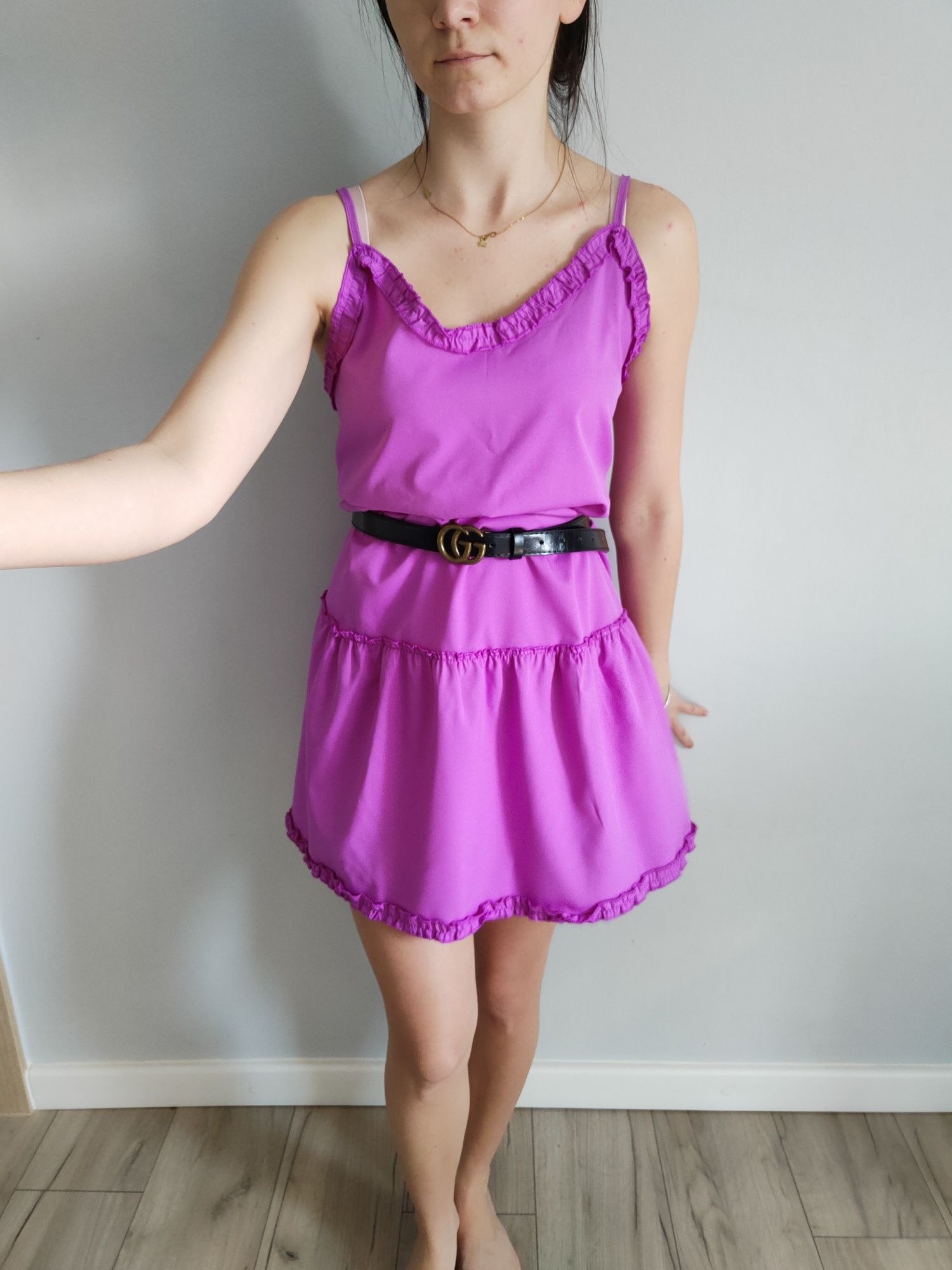 Sukienka na ramiączkach S zwiewna na lato fioletowa