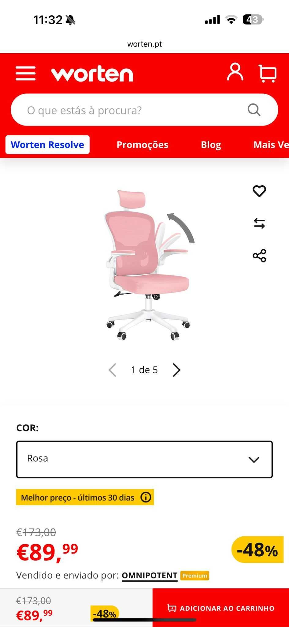 Cadeira Ergonómica Rosa