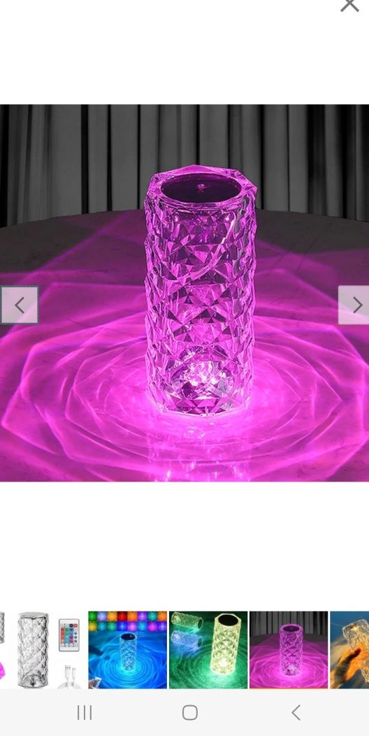 Lampa LED dotykowa Lampka Kryształowa Kolorowa Róża Kryształ RGB Pilot