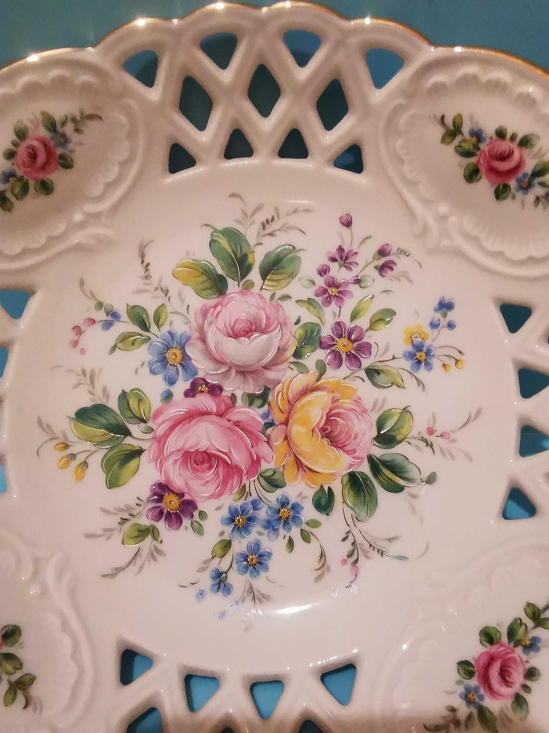 Kleiber 22 karat, koszyk ażurowy, porcelana ręcznie malowana