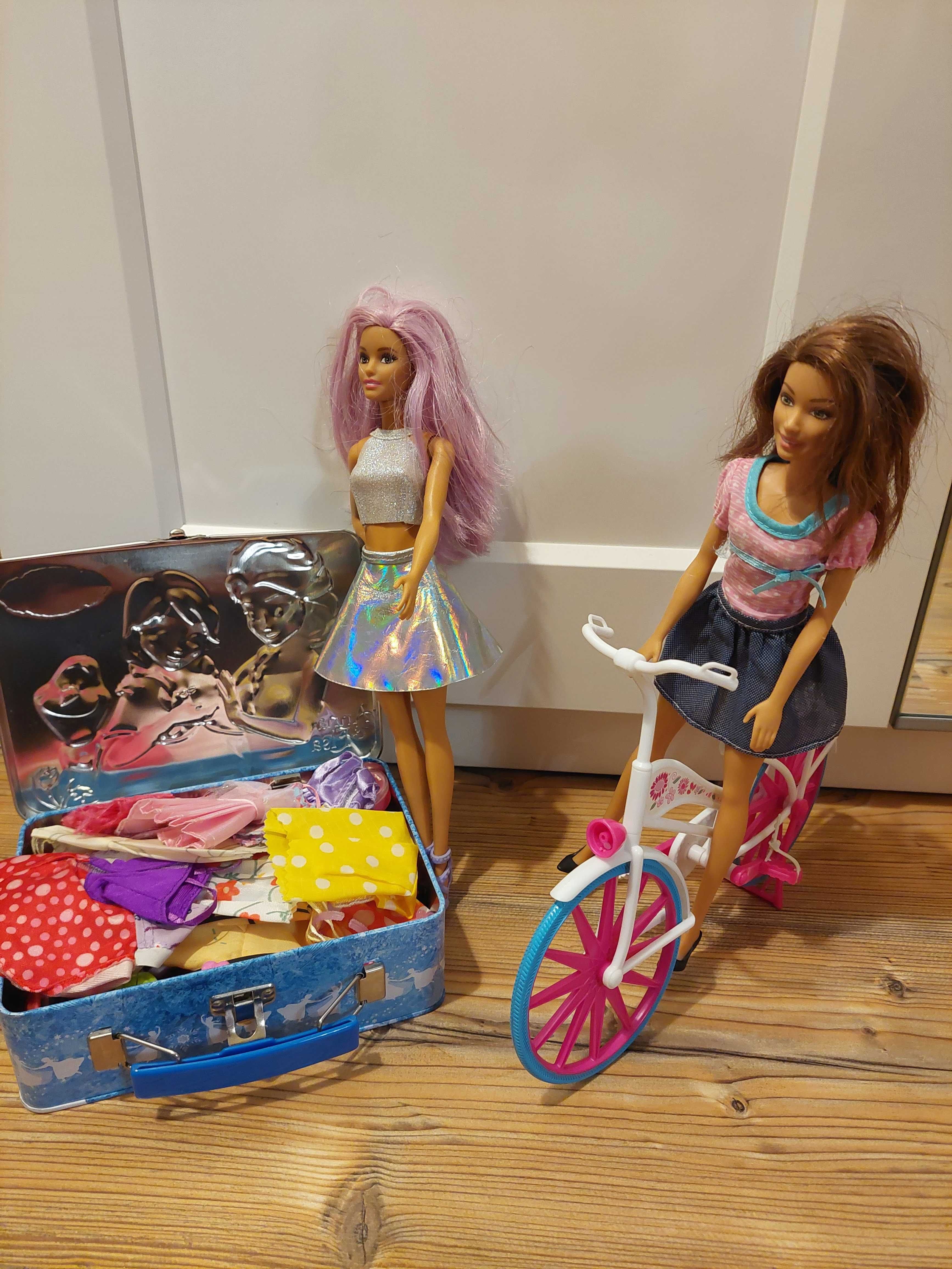 Dwie Oryginalne lalki Barbie + Rower + zestaw ubranek + akcesoria