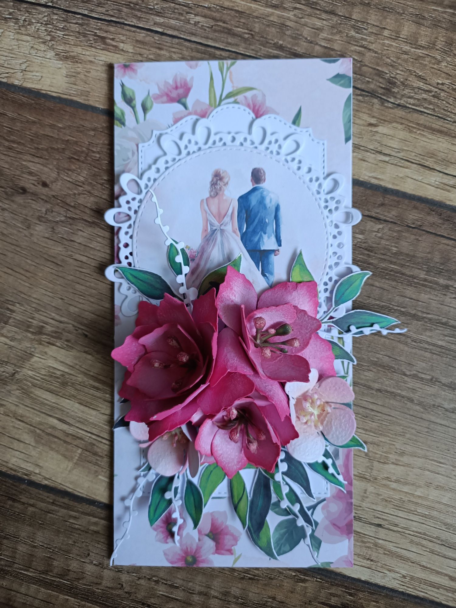 Ręcznie wykonana kartka pamiątka ślubna dla Mlodej Pary