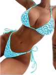 Strój Kąpielowy BIKINI Stringi SEXY Neon Wiązane Panterka - M