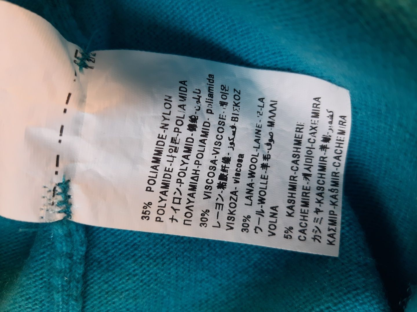 Benetton Nowy sweter turkus z kaszmirem M