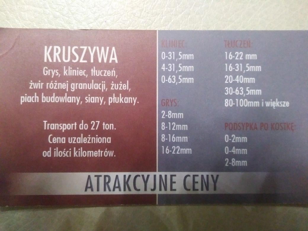 Kruszywo Kruszywa Tluczen -Grys-Kliniec Z Transportem 28T