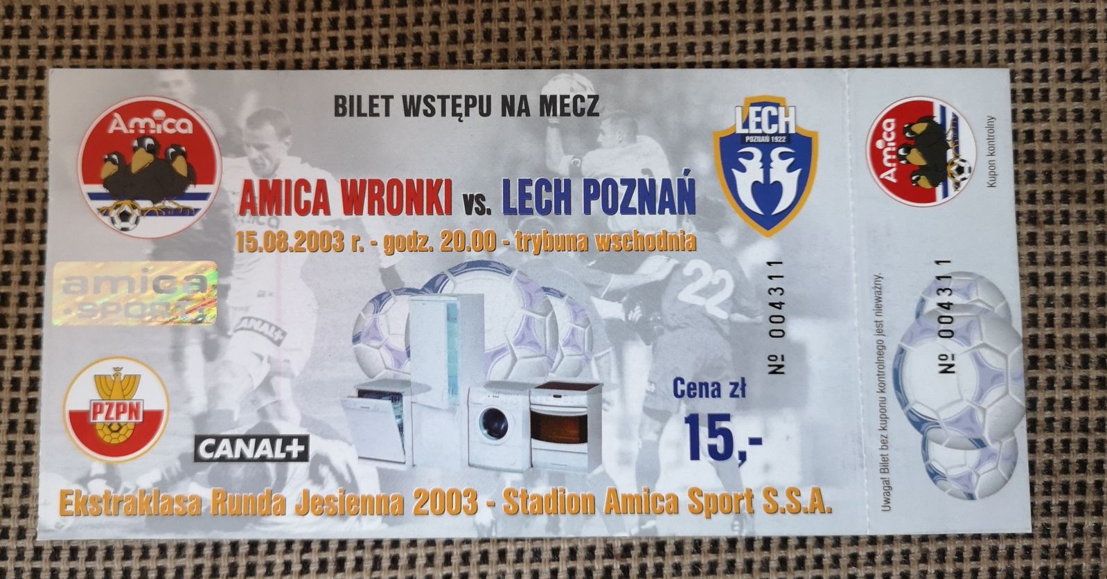 Bilet meczowy Amica Wronki vs. Lech Poznań 2003/2004 Ekstraklasa