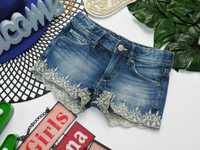 H&M - denimowe szorty jeans , koronka r 116