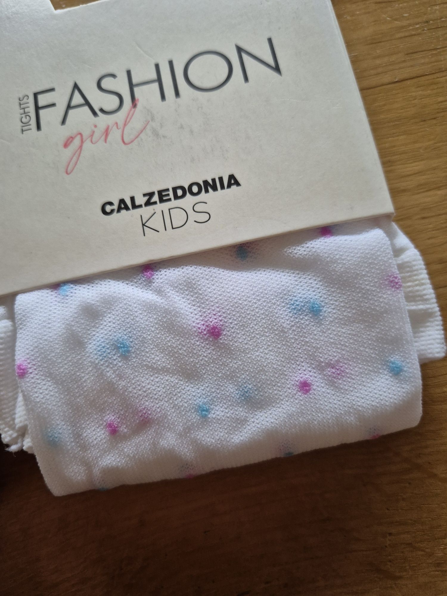 2 szt rajstopy Calzedonia kids 8/10 białe kremowe złote kropki