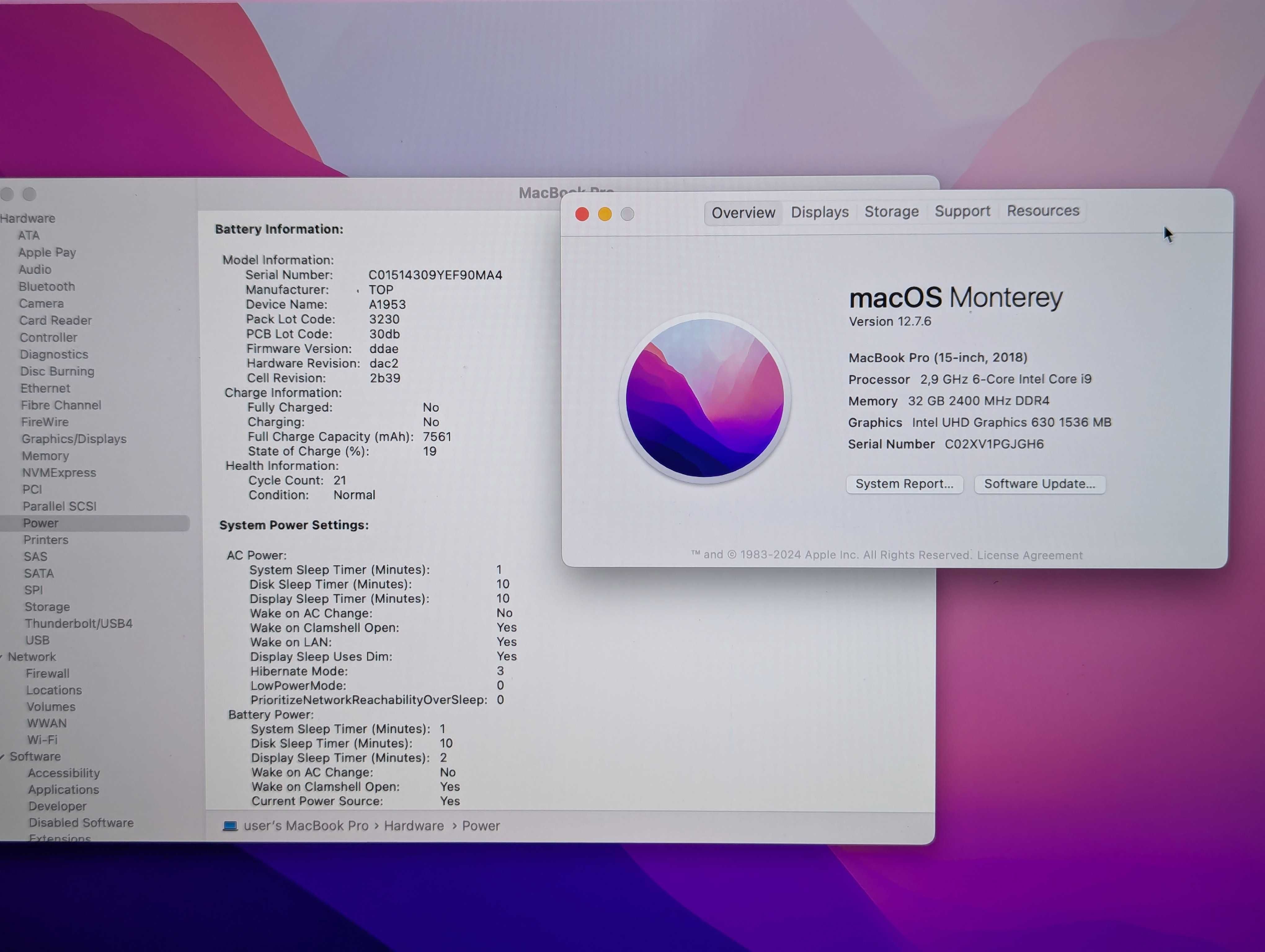 Macbook pro 15 2018 core i9 2.9ghz 32/2tb pro 560x 4gb