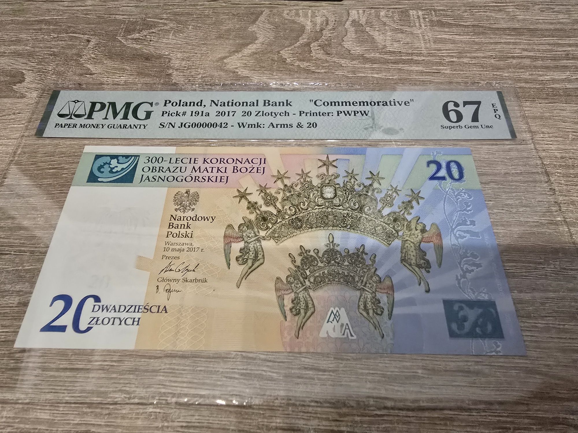 Niski numer dwucyfrowy 42 PMG67 20 złotych 300 - lecie obrazu Matki