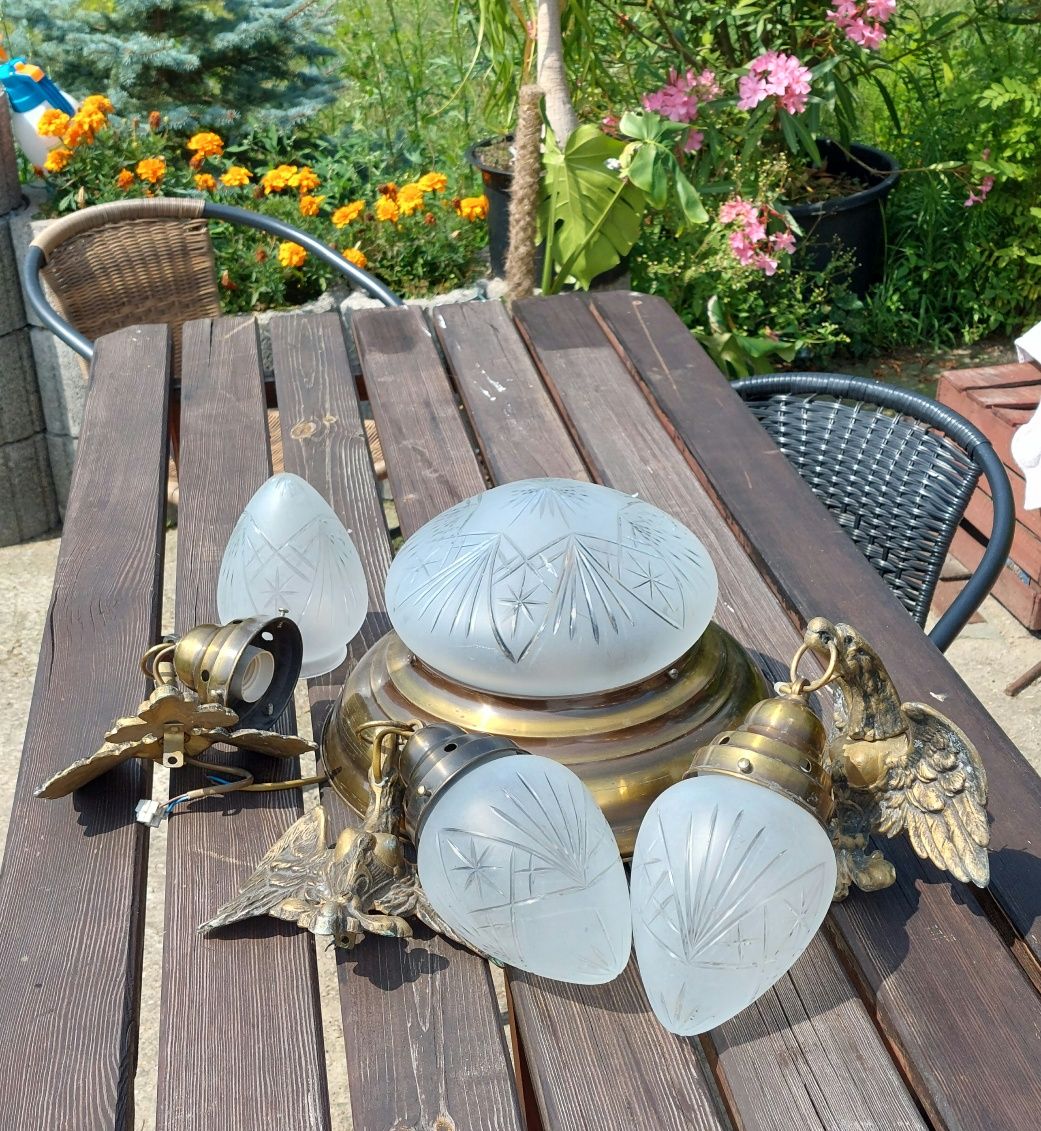 Lampa wisząca  EAGLE żyrandol kryształ kinkiet z orłem mosiądz retro