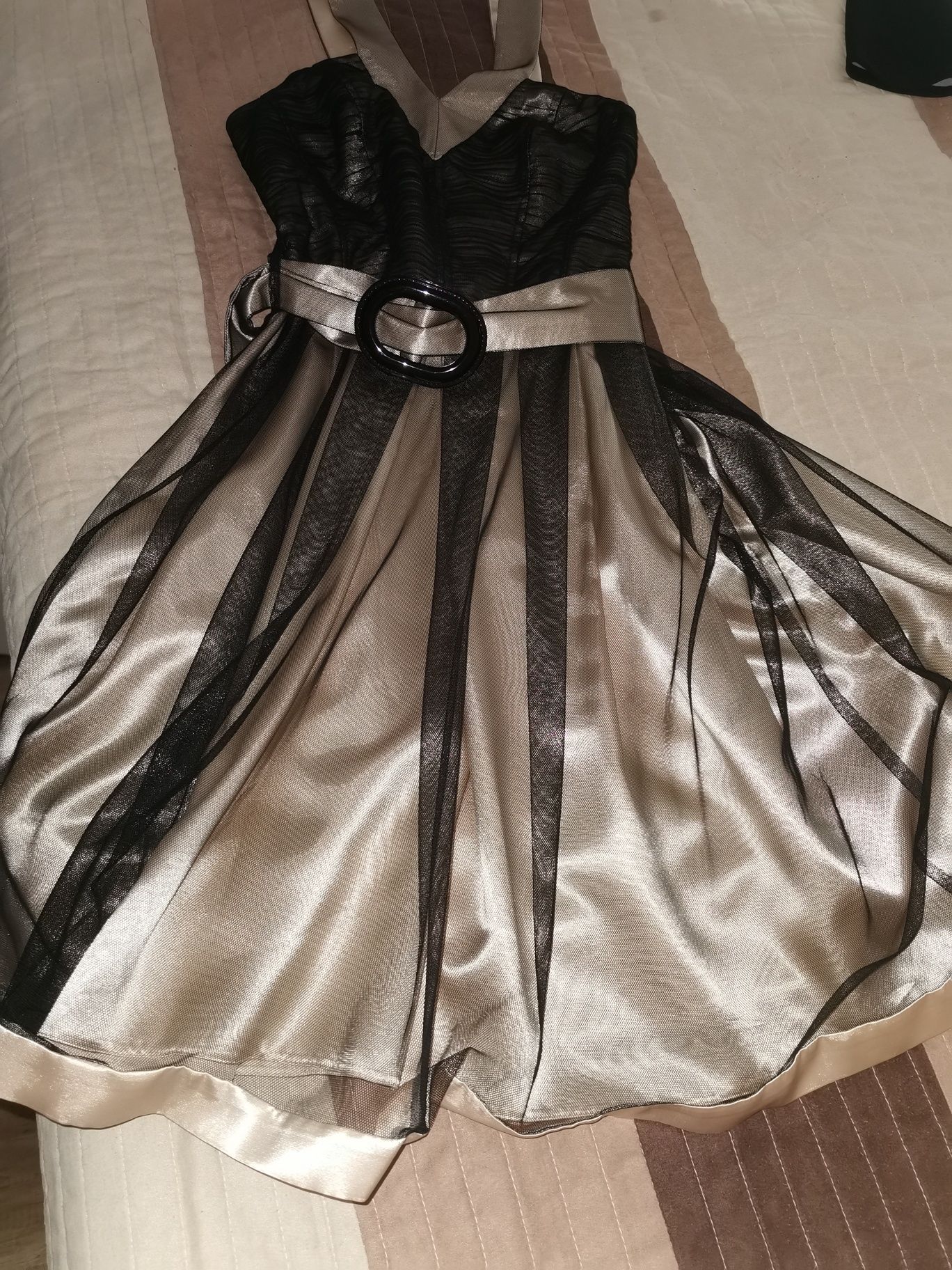 Sukienka 38 M wesele studniówka złota beżowa czarna