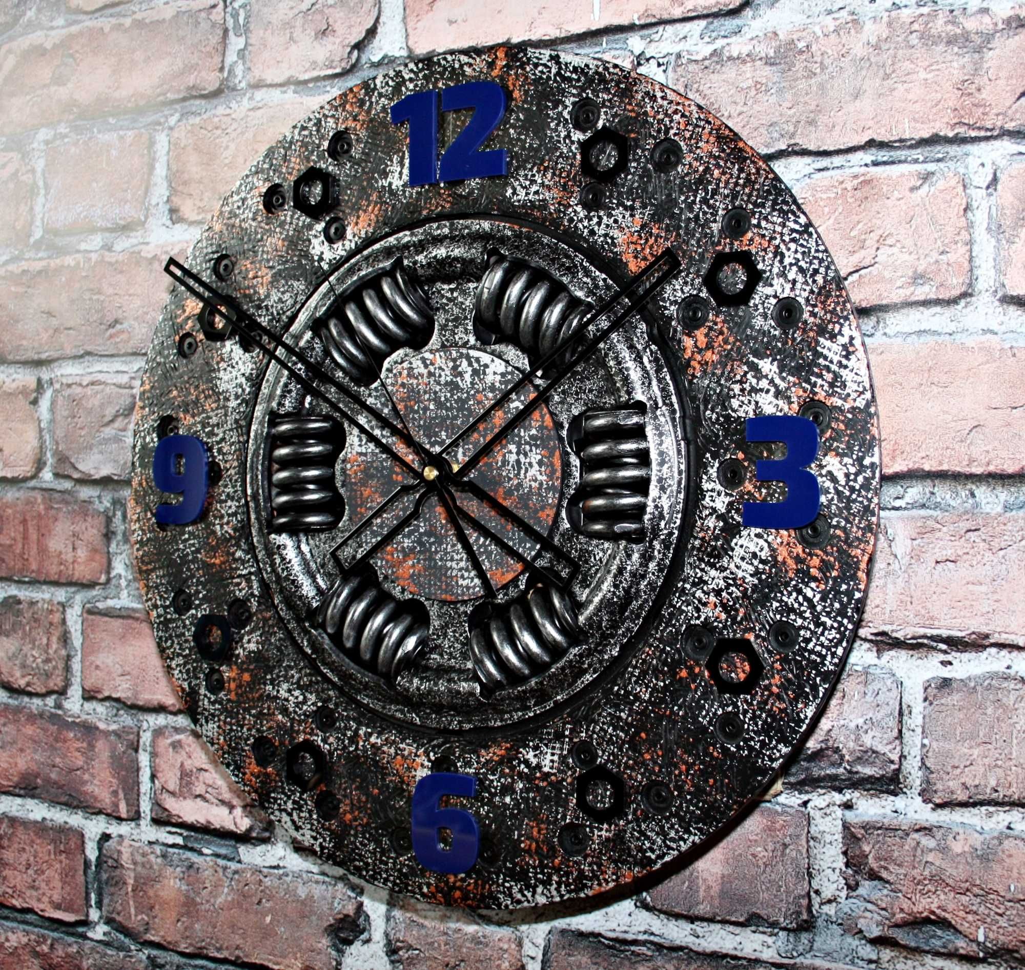 Duży zegar tarcza sprzęgła scrap metal art 43cm loft