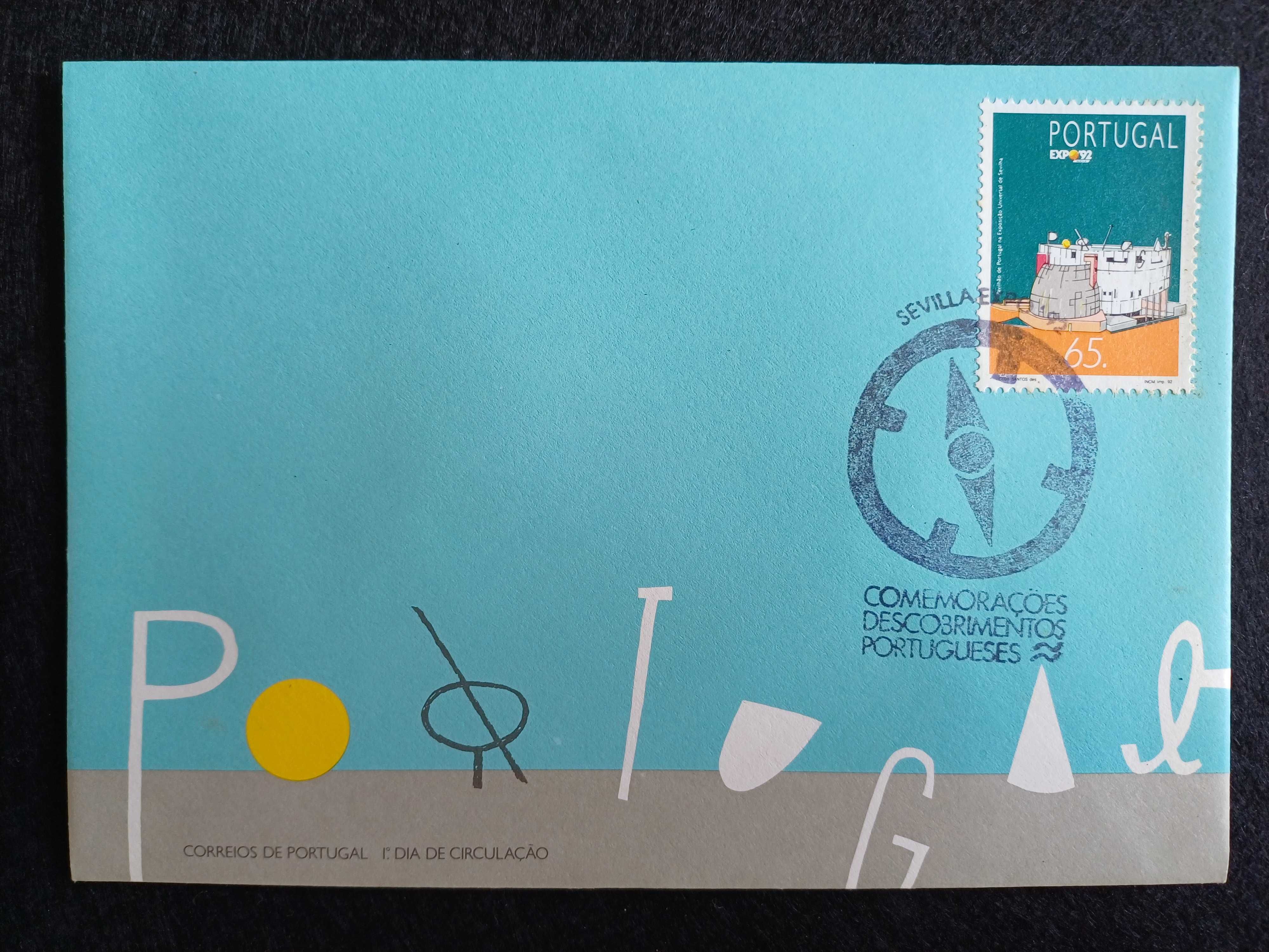 Filatelia - Portugal –Expo 92 FDC e Envelope carimbo pavilhão Portugal