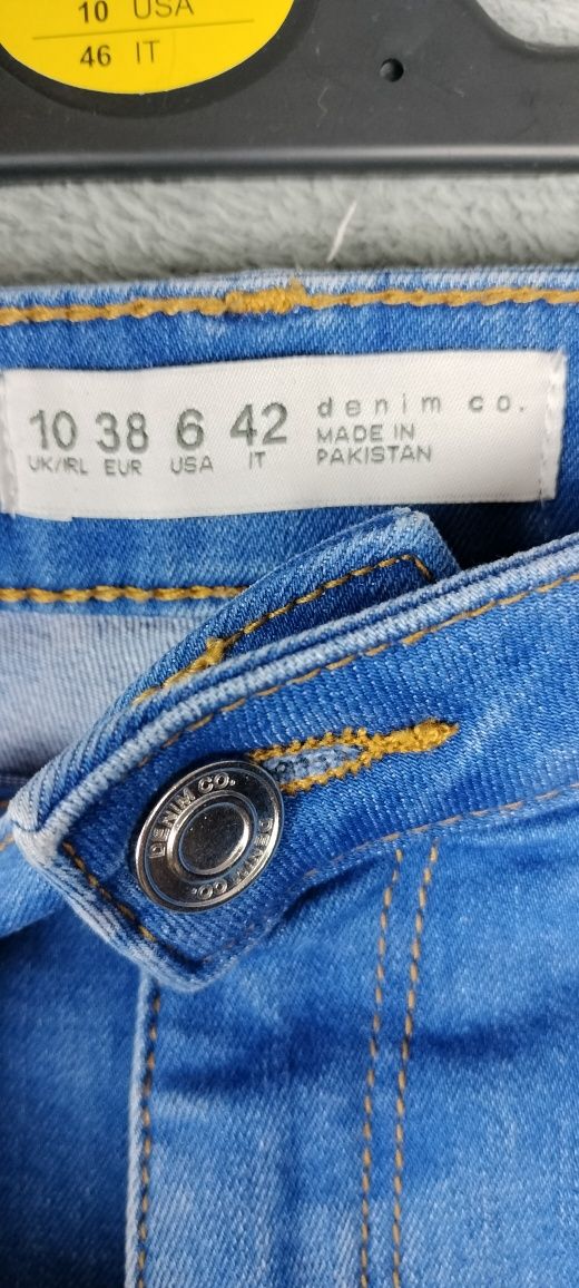 Spodnie jeansy rurki dopasowane wysoki stan niebieskie
