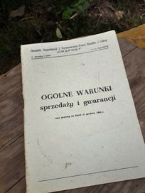 Stara książeczka ogólne warunki sprzedaży i gwarancji 1984 PRL