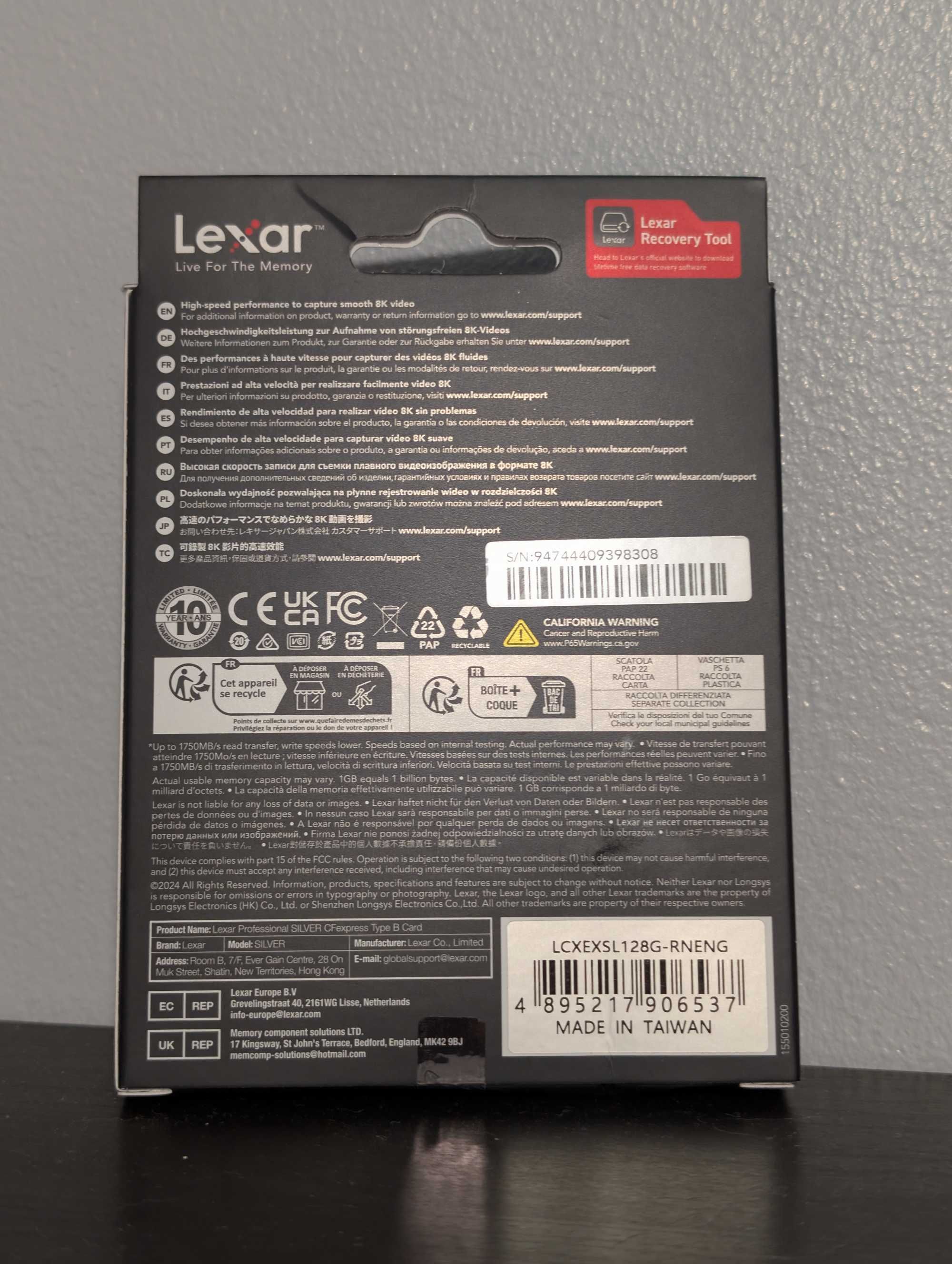 Cartão Lexar CFexpress tipo B LCXEXSL128G-RNENG 128GB 1750MB/s
