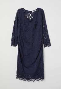 Elegancka wyjściowa granatowa koronkowa sukienka ciążowa HM H&M
