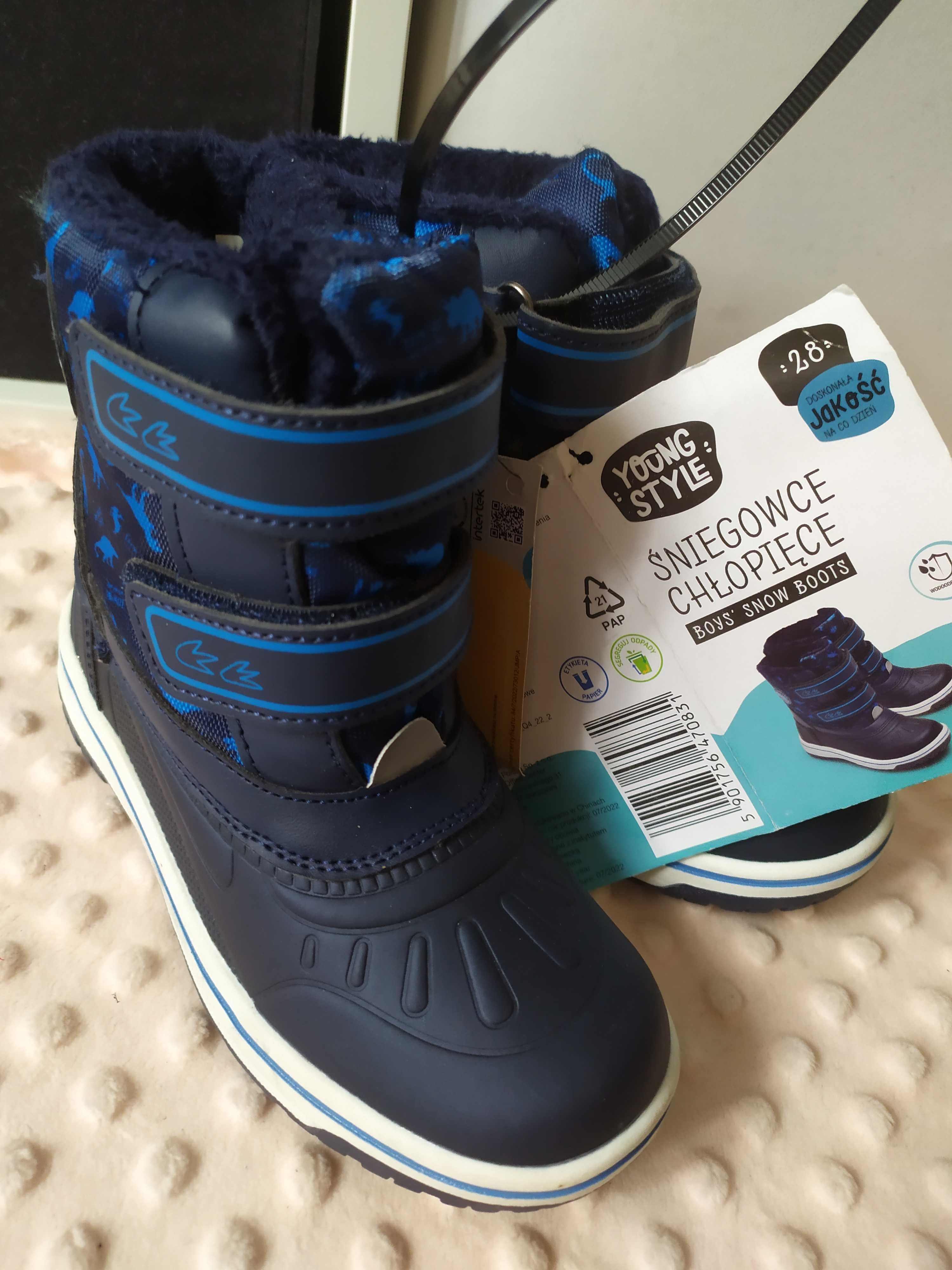 Buty zimowe chłopięce śniegowce 28 kozaki Youngstyle dinozaur
