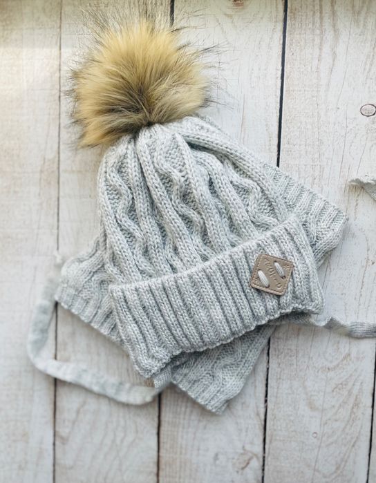 Зимова шапка на флісі із завʼязками від 2 років 48 50 52 54 56 зимняя