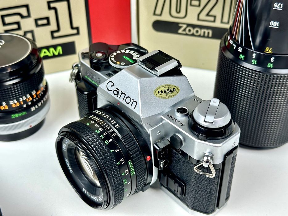 Canon AE-1 Program + 3 obiektywy + Power Winder A | w pudełkach