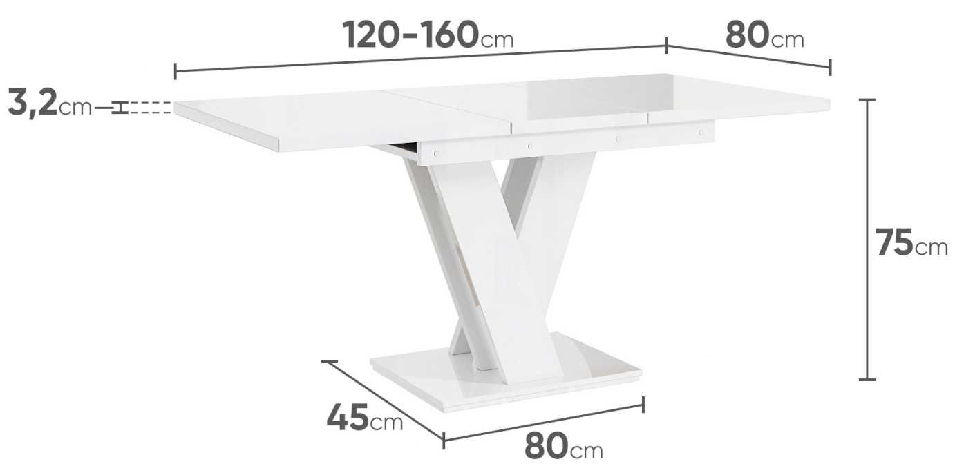 Stół rozkładany 120-160 cm biały połysk / beton stół do pokoju