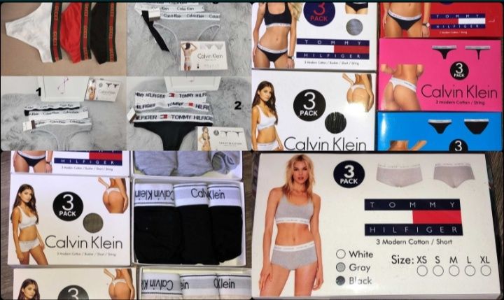 Bielizna Damska 3pak Stringi Figi Tommy Hilfiger CK Calvin Klein