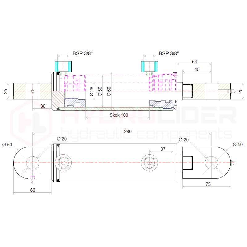 Cylinder siłownik hydrauliczny dwustronnego działania