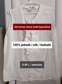 S M L oversize jedwabna bluzka vintage żabot falbany classy biurowa