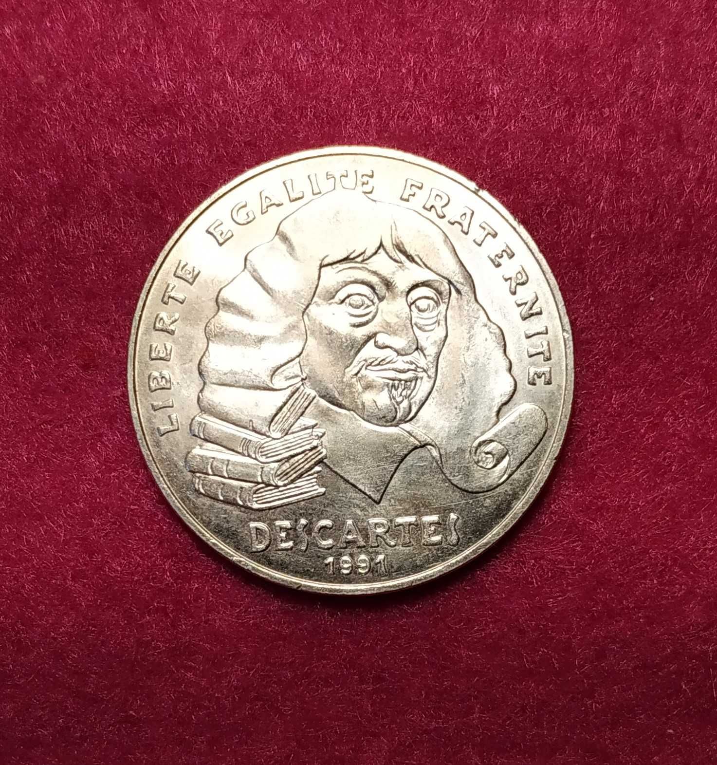 França - moeda em prata de 100 francos de 1991 - Descartes
