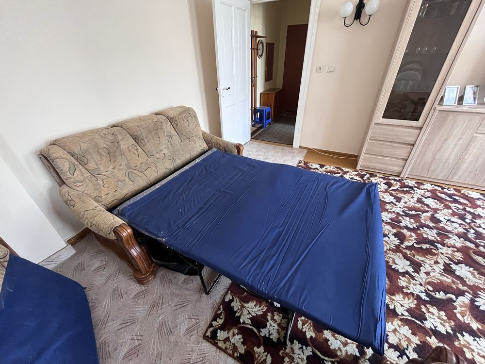 Zestaw wypoczynkowy dębowy - sofa rozkladana + dwa fotele