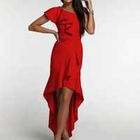 Sukienka czerwona tył dłuższy Bicotone