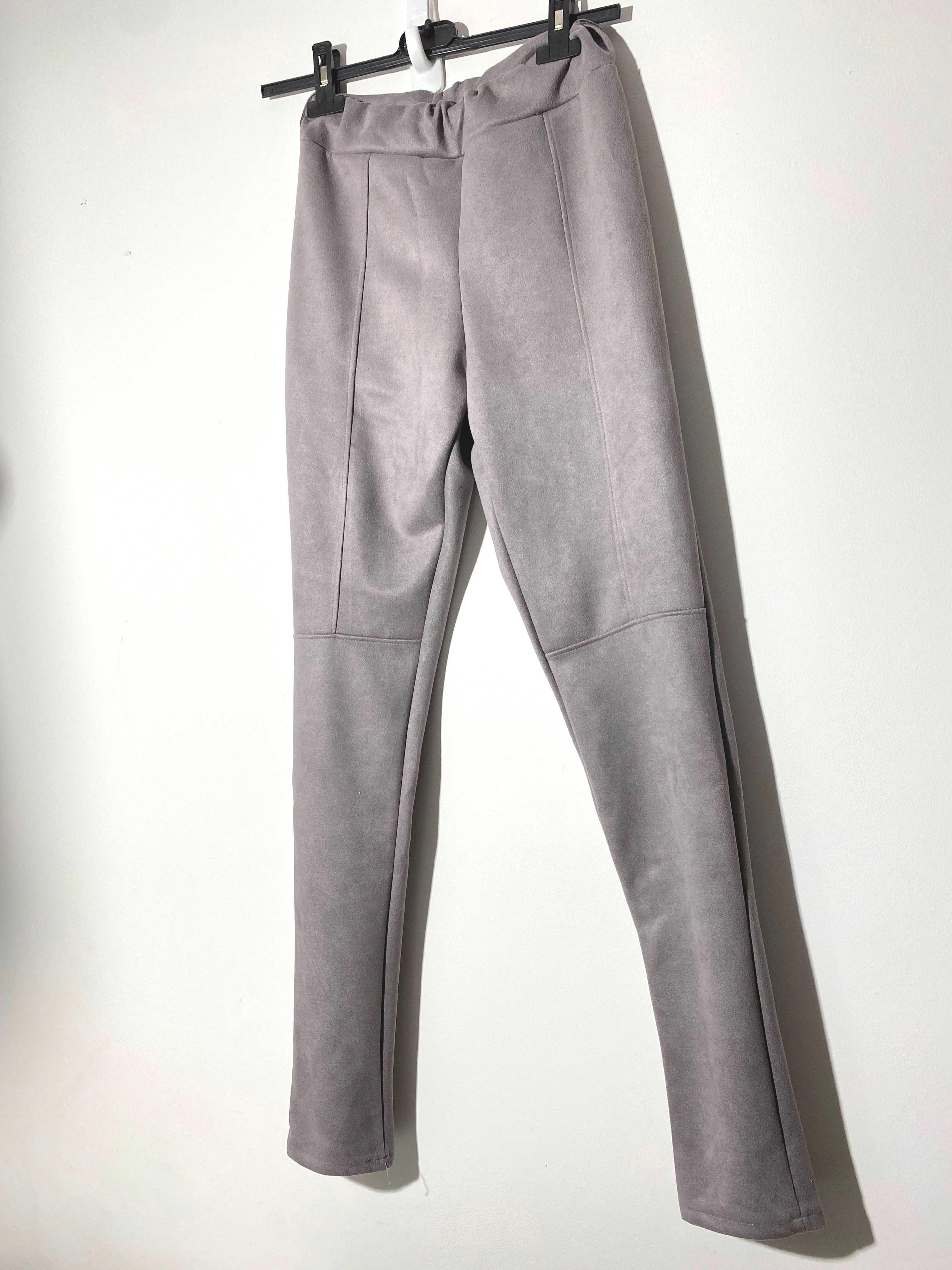 NOWE spodnie szare S 36 a'la zamsz tregginsy legginsy rurki slim fit