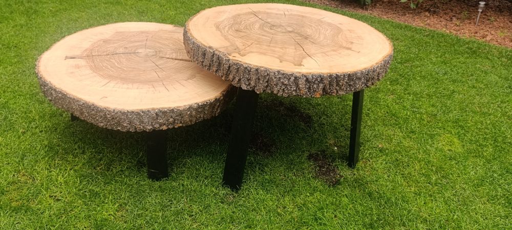 Stolik kawowy z litego drewna 70 cm handmade unikat