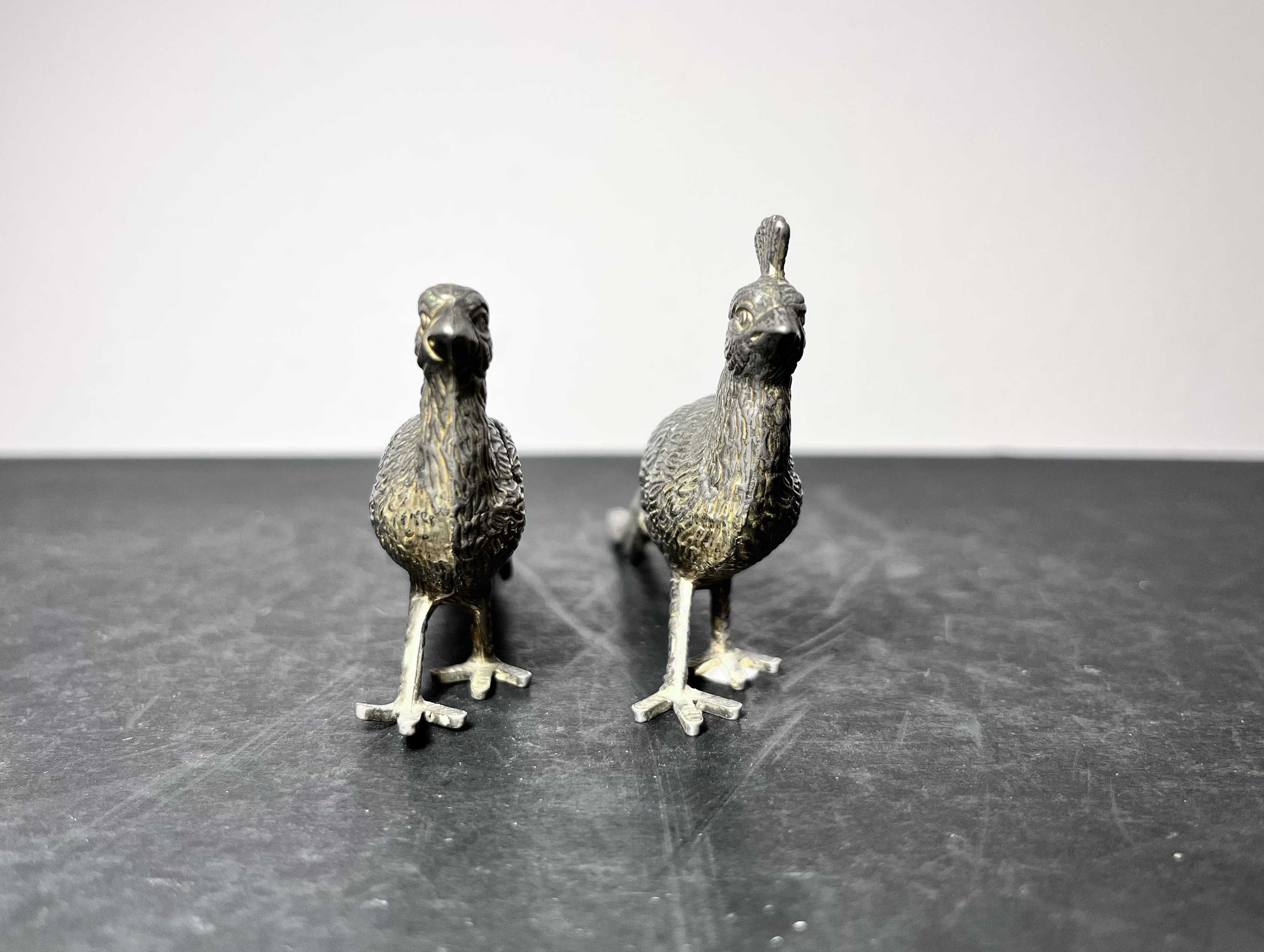 2x paw- figurki metalowe platerowane! Retro para pawi małych!