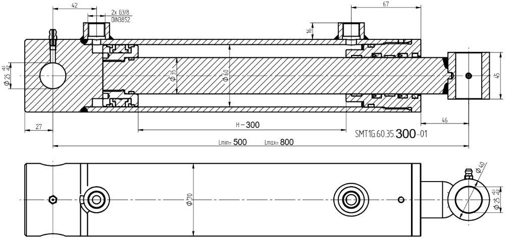 Siłownik Hydrauliczny SMT1G 60x35 SKOK 300 2-STR [2076]