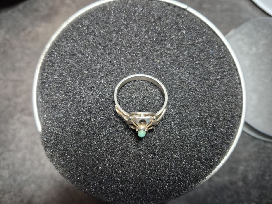 srebrny pierścionek warmet PRL plus kolczyki