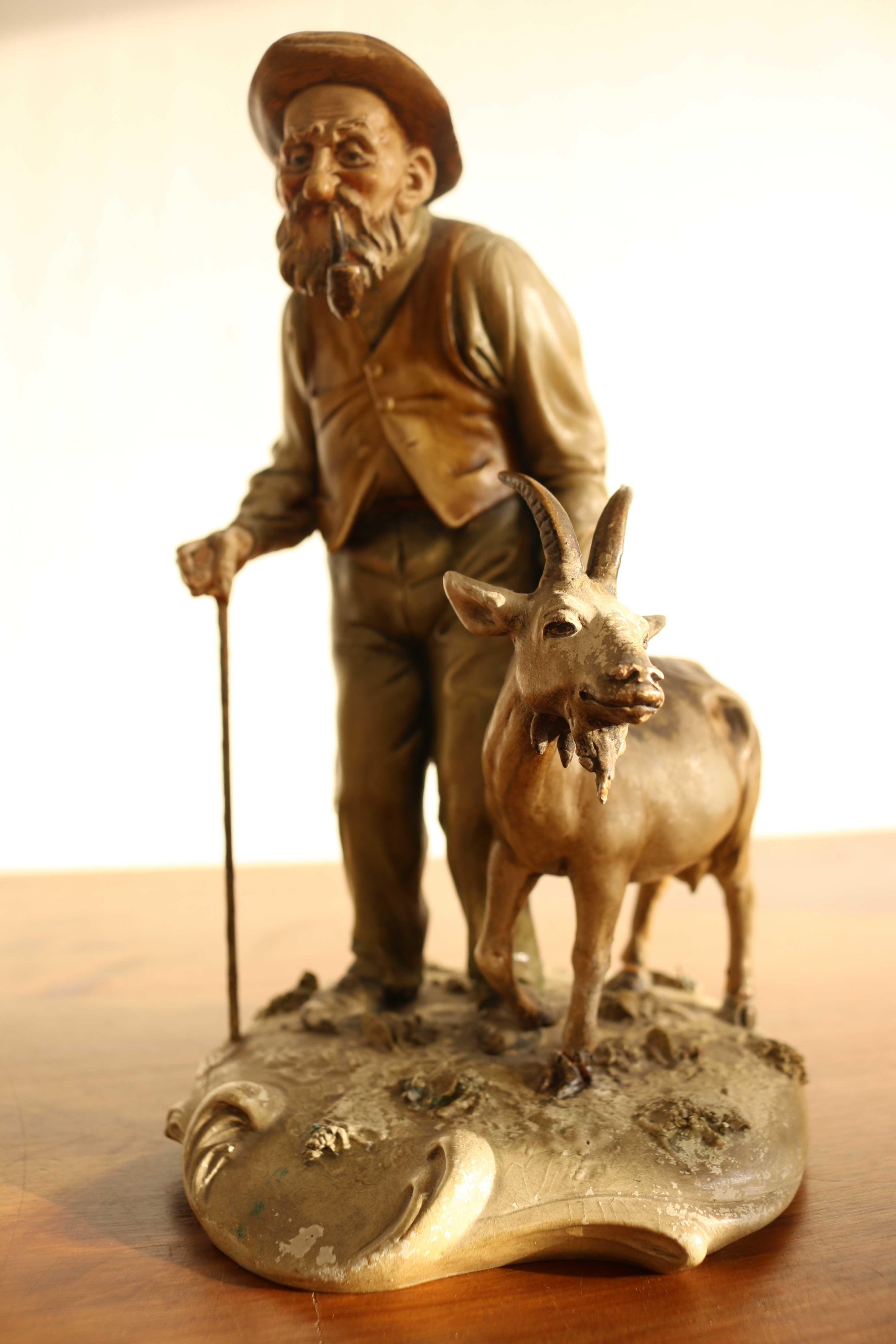 Figura cerâmica original Idoso e cabra Antonio Borsato vintage