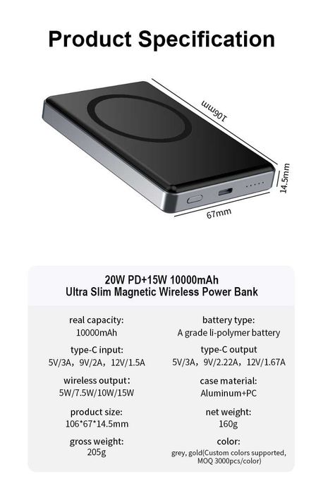Павербанк MagSafe ultra slim 10000mAh 20W