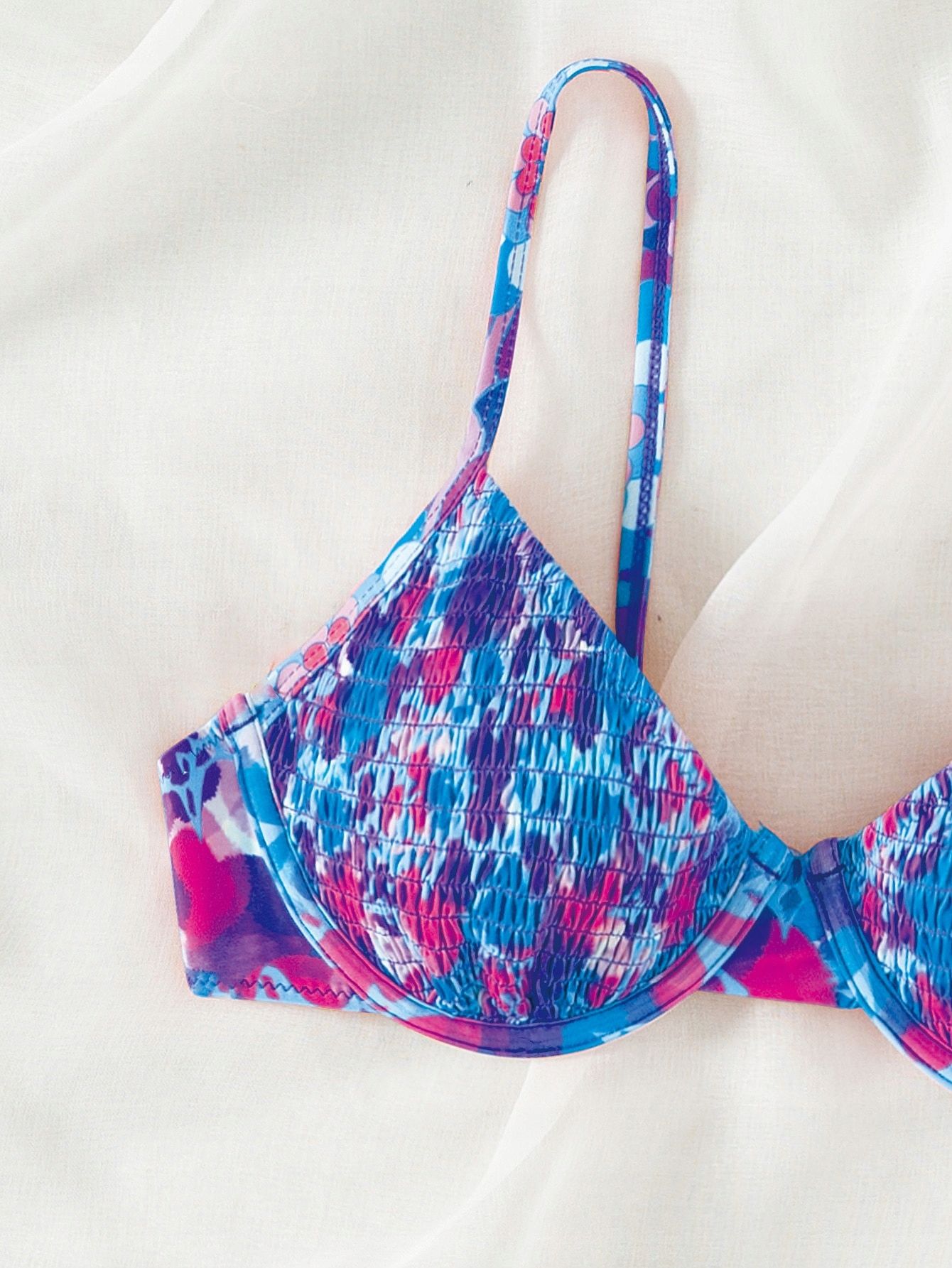 Góra Od Stroju Kąpielowego Bikini Tie Dye Z Fiszbinami Shein M
