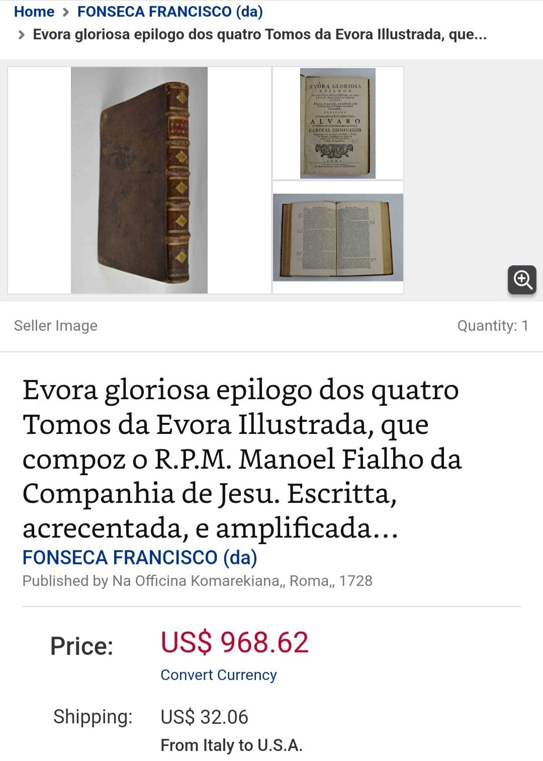 Évora Gloriosa livro antigo Séc XVIII raro