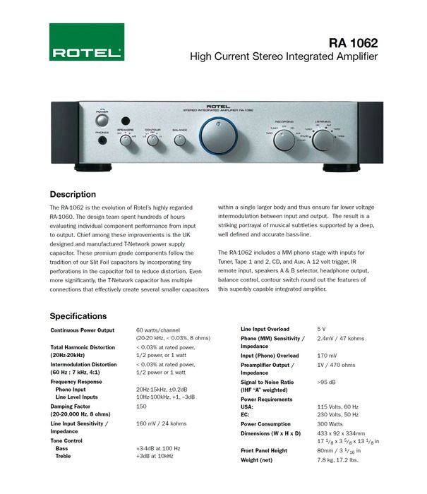Rotel RA 1062 wzmacniacz stereo