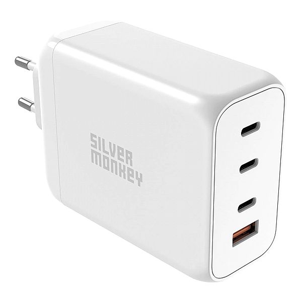 Ładowarka GaN Silver Monkey SMA154, 200W 3xUSB-C PD USB-A QC 3.0 - bia