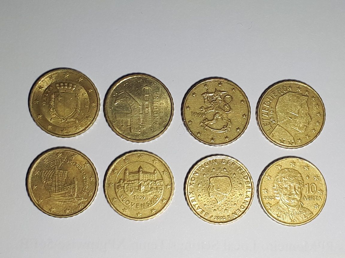 Moedas de 0,50cent, 0,20cent, 0,10cent, 0,05cent, 0,02cent e 0,01cent