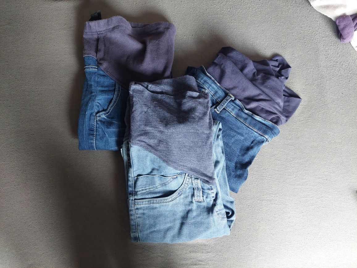 Jeansy ciążowe S M 38 legginsy bluzka ciążowa