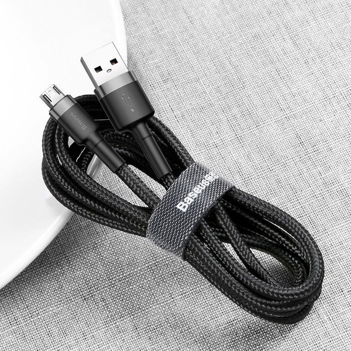Baseus Kabel Nylonowy USB / micro USB 2A 3M Czarno-Szary