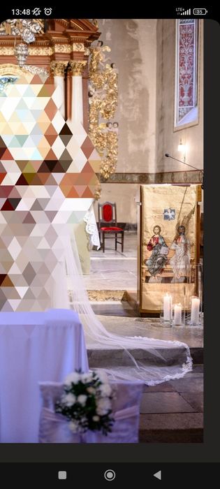 Długi welon ślubny katedralny koronka nieuszkodzony