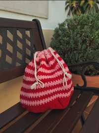 Saco crochet rosa vermelho